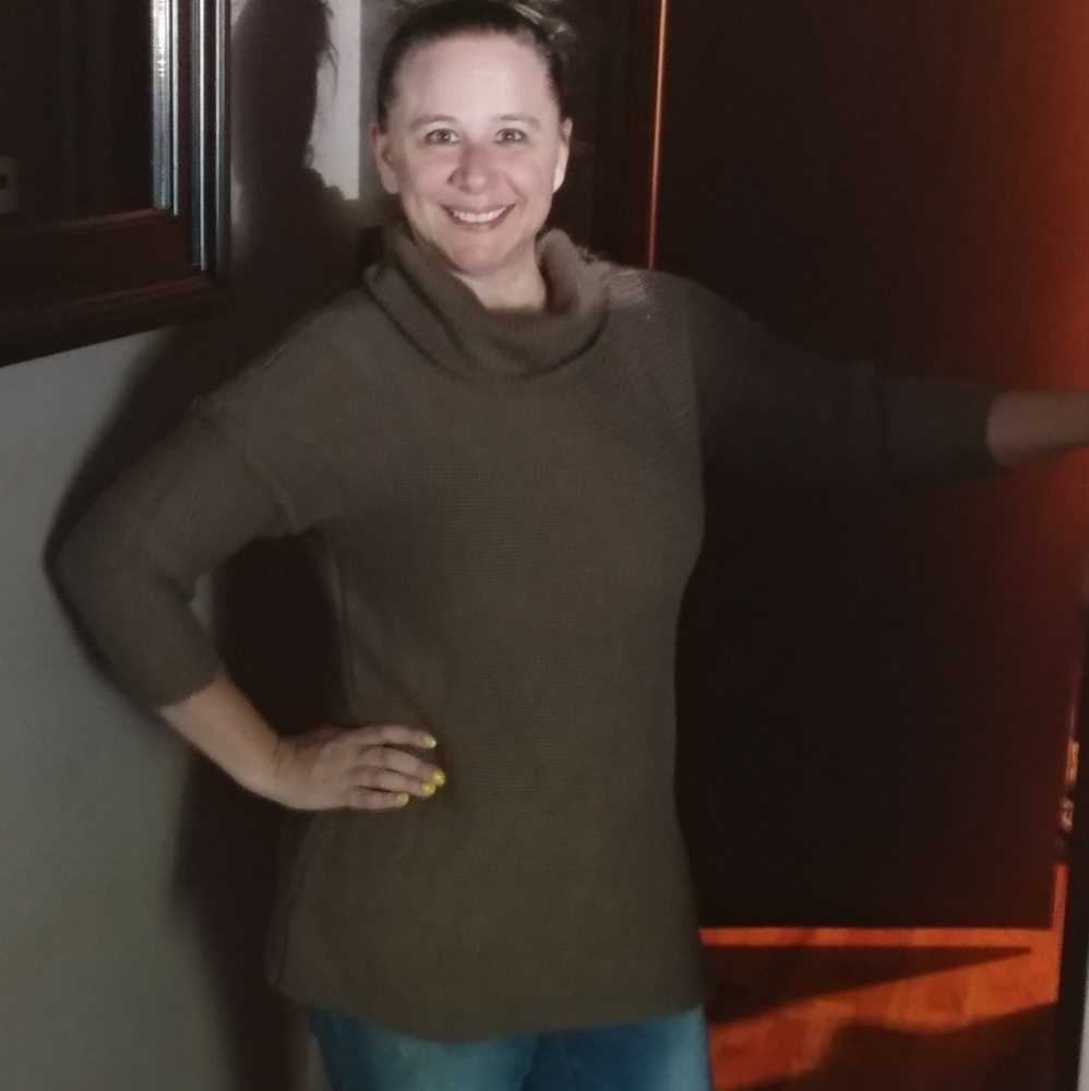 Brown Cowl Neck Sweater with 3/4 Length Sleeves